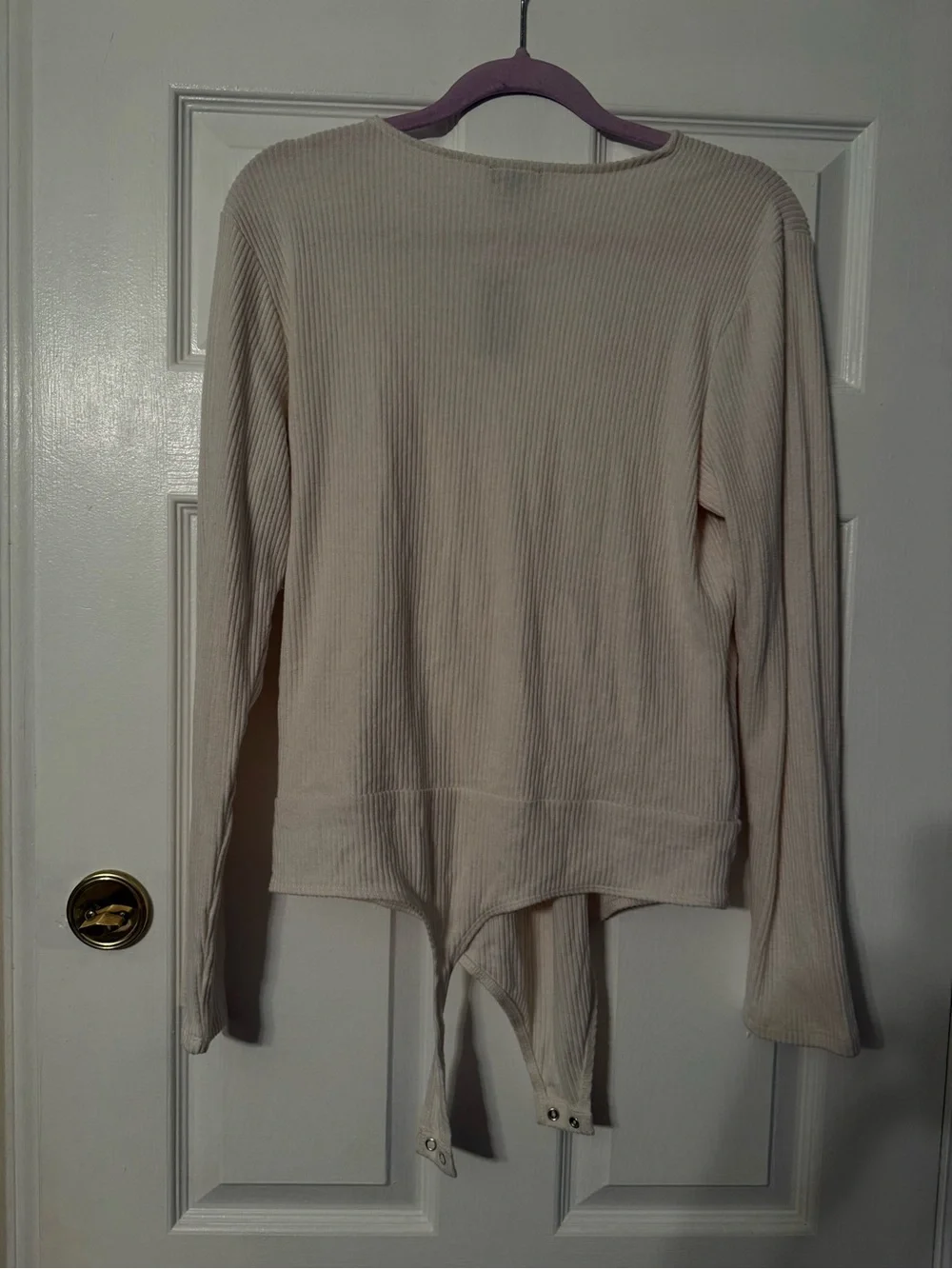 Express Cream Ribbed Wrap Bodysuit - Picture 4 of 6